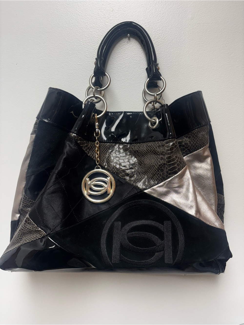 Vintage Y2K Bebe Patchwork Metallic Patent Bag Purse Charm Purse